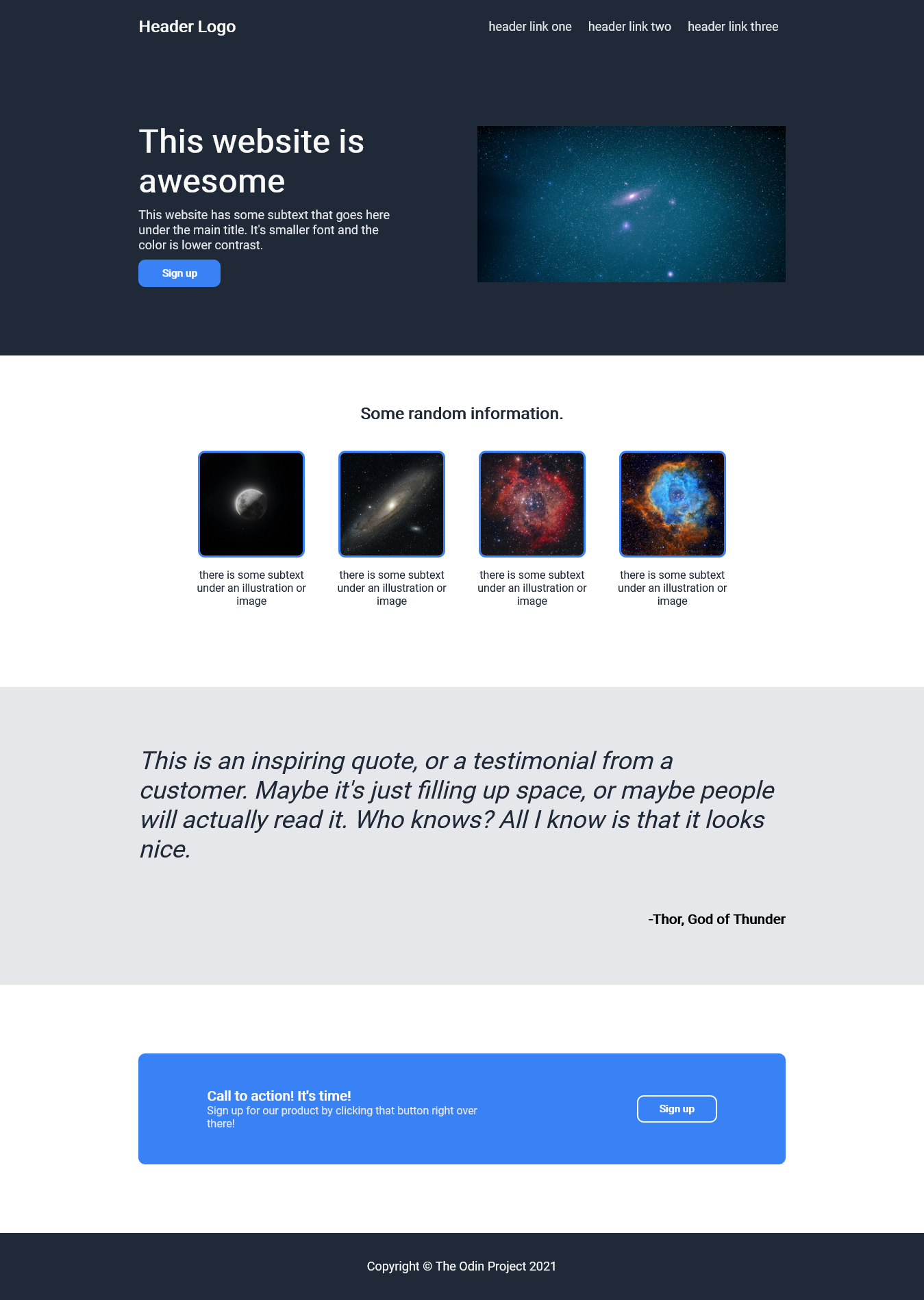 landing page from the odin project