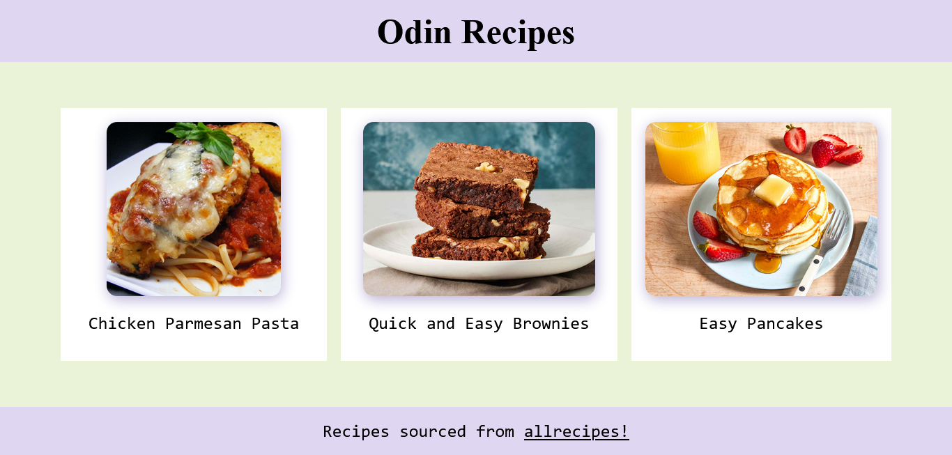 odin recipes landing page